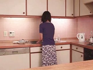 Asian gets mouth fucked in kitchen